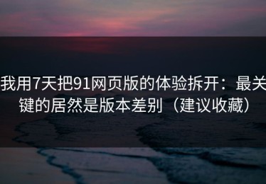 我用7天把91网页版的体验拆开：最关键的居然是版本差别（建议收藏）