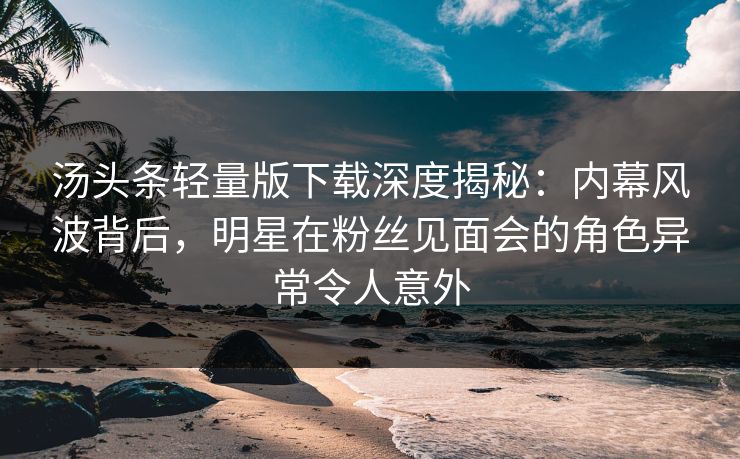 汤头条轻量版下载深度揭秘:内幕风波背后,明星在粉丝见面会的角色异常令人意外 汤头条轻量版下载深度揭秘:内幕风波背后,明星在粉丝见面会的角色异常令人意外