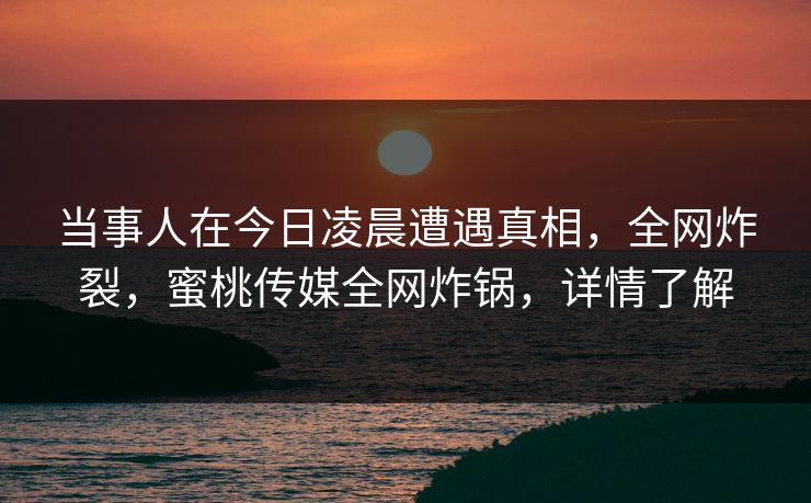 当事人在今日凌晨遭遇真相，全网炸裂，蜜桃传媒全网炸锅，详情了解