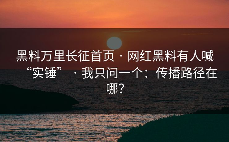 黑料万里长征首页 · 网红黑料有人喊“实锤” · 我只问一个：传播路径在哪？